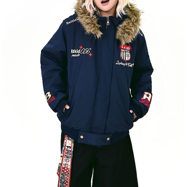 ストリートエンブレムフードボリュームジャケット 2col R01308