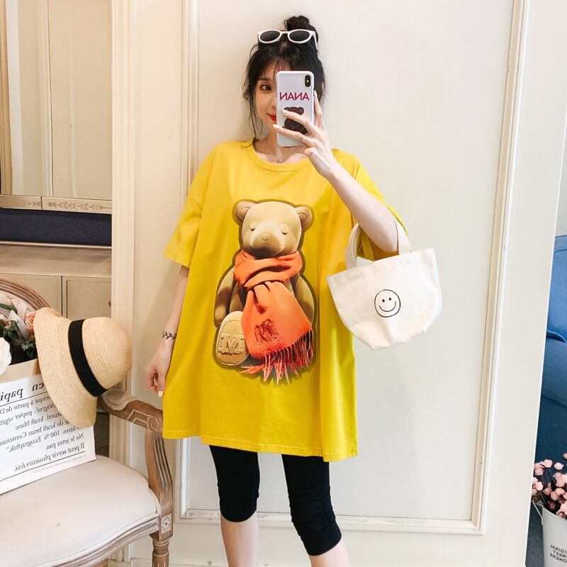 【新作】【送料無料】 マタニティウェア2020夏の新しいファッションベアプリントカジュアルドレス、年齢を減らすミドル丈のマタニティドレス-アリババ サマー 夏物 expec244641058813