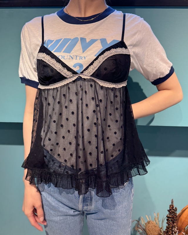 USED LINGERIE BLACK DOT CAMISOLE TOPS