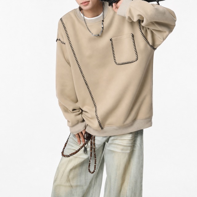 クルーネック ポケット付き スウェットシャツ af0462