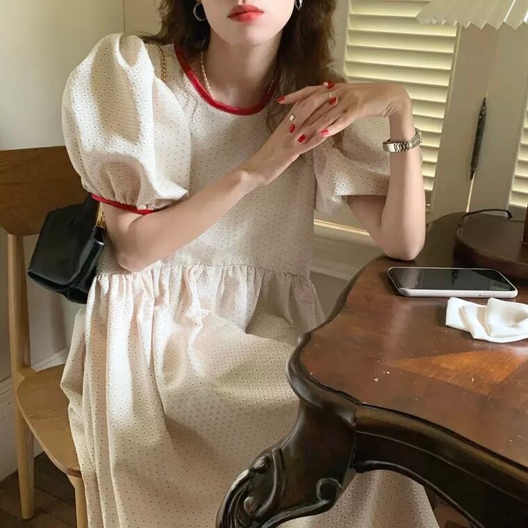 ボリューム袖で あざと可愛く ♪ 華奢見え ロング丈 ワンピース 2