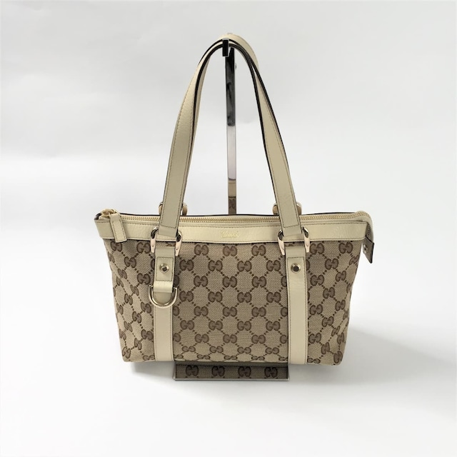 GUCCI グッチ GGキャンバス ハンドバッグトートバッグ キャンバス レザー ベージュ アイボリー 141471