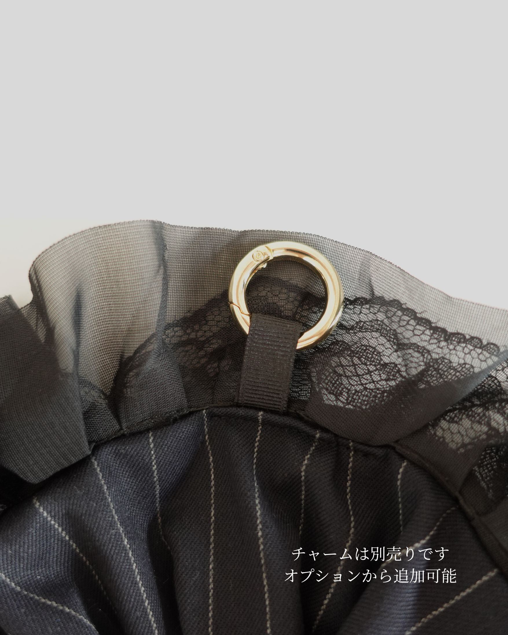 バッグチャーム仕様】Lace BIG ChouChou – Navy Stripe ラウンド