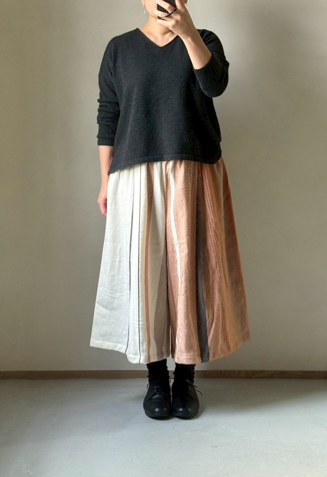 19）ワイドパンツ ショート ウールミックス OR/WH●  玉木新雌 tamaki niime