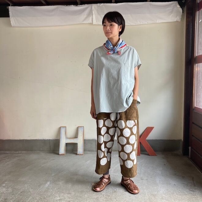 快晴堂 レディース パンツ Girl'sベルギーリネンの大きな水玉 斜め