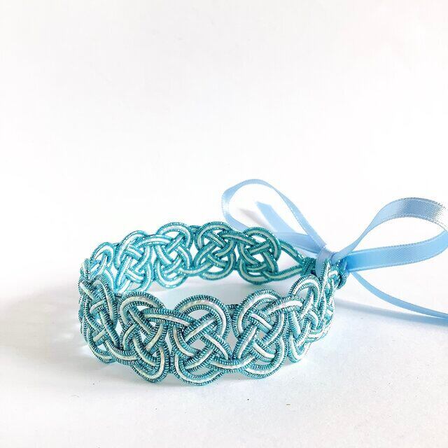 aibo 首輪 水引製【しましまブルー】ヘアバンド アイボ 水色 パステル