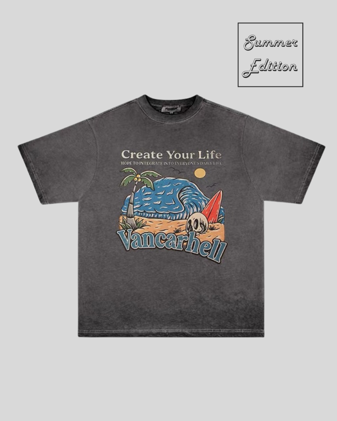 グラフィックプリントクルーネック半袖Tシャツ　S0600