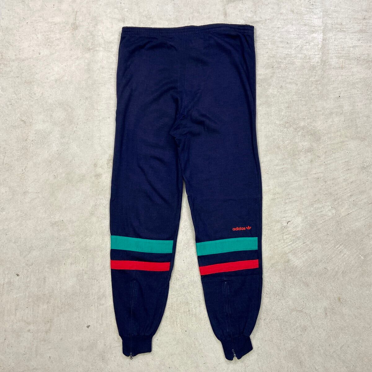 70年代 フランス製 VENTEX社製  アディダス アクリルスウェットパンツ メンズL相当 古着 70s VINTAGE ヴィンテージ ユーロ フロッキープリント  紺色 70年代 フランス製 VENTEX社製 adidas アディダス アクリルスウェット