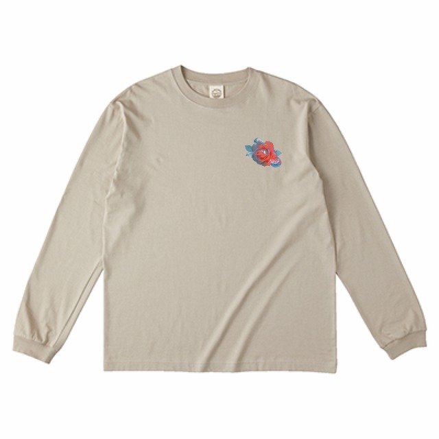 長袖Tシャツ オーガニックコットン  レディース グレー 綿100％  薔薇 バラ ロングTシャツ