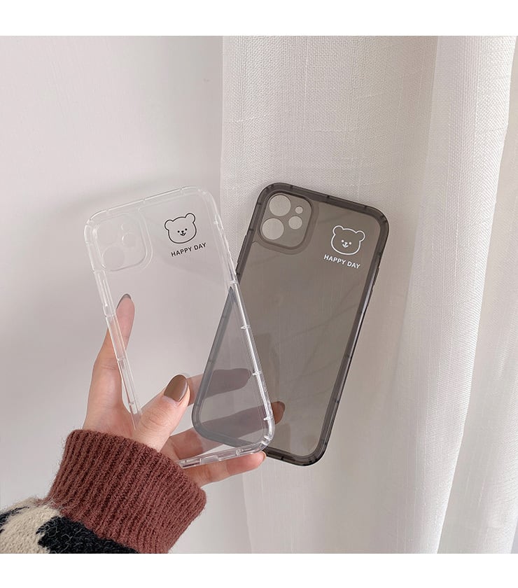 ちょこんとクマさんが可愛い！クリア シンプル 透明 スマホケース