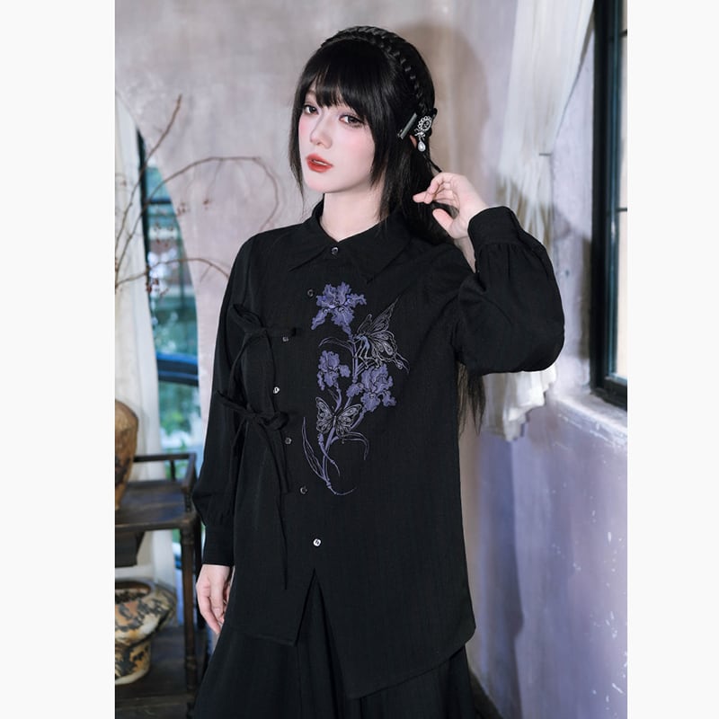 古怪舍---鳶尾シリーズ】☆チャイナ風トップス☆ シャツ 長袖