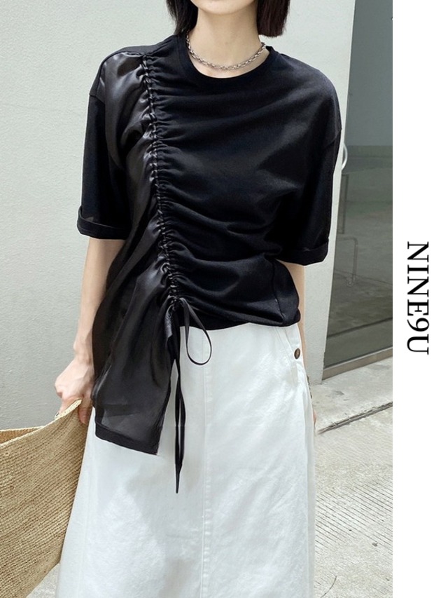 knit＆satin nichi drawstring tops 2color【NINE7781】