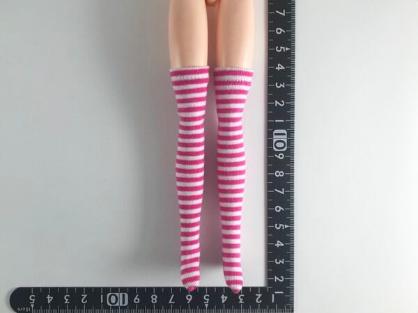 ドールアクセサリ 1/6 女性用 靴下 ストッキング ローズ白縞 TKDG23G85-20 - 画像1