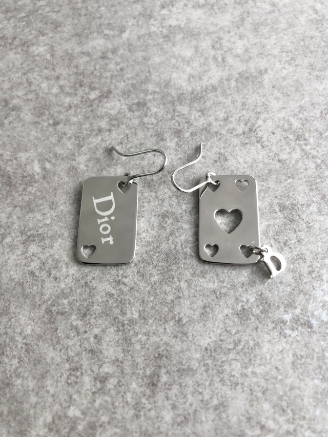 Christian Dior クリスチャン ディオール ピアス シルバー ハートトランプ vintage ヴィンテージ オールド i6xys2