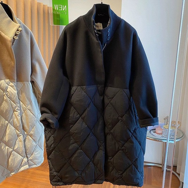 HIGH NECK PADDED STITCH WOOL FULL ZIP MIDI COAT 3colors M-15016