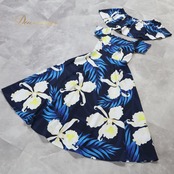 フラダンス 衣装 mmj modernistic エムエムジェイ モダニスティック ワンピース ドレス ネイビー系 日本製 2WAY 花柄 おしゃれ 大人っぽい きれい かわいい 華やか 鮮やか 明るい アロハ ハワイアンプリント フラ ダンス レッスン 練習