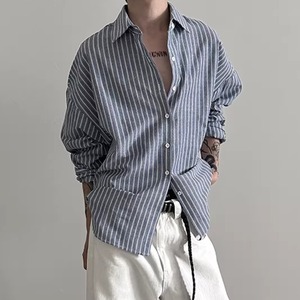 Oversized Relaxed-Fit Striped Long-Sleeve Shirt (FD085)