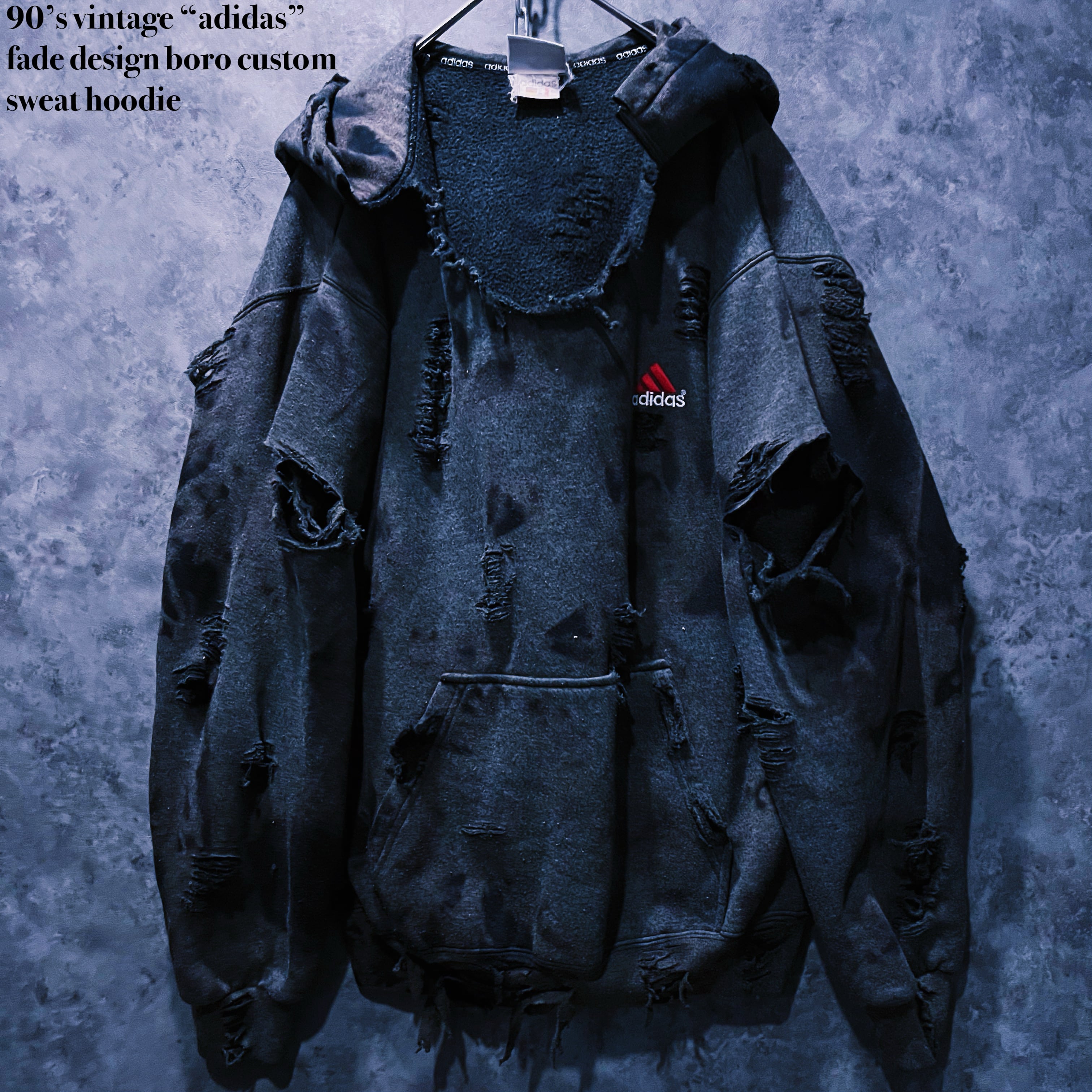 【doppio】90’s vintage “adidas” fade design boro custom sweat hoodie