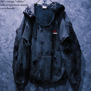 【doppio】90’s vintage “adidas” fade design boro custom sweat hoodie