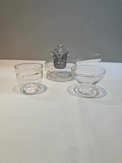 ③-1 急須(こぼし・横手)湯呑みセット 耐熱ガラス製 KOZO=K3