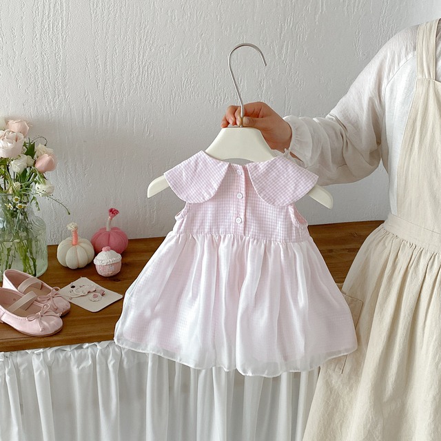 【BABY】アップルキャンディピンクチェックチュールワンピース - 6