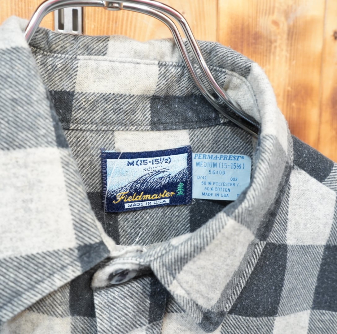 fieldmaster プリントネルシャツ グレー黒 M 15-15 1/2 usa製