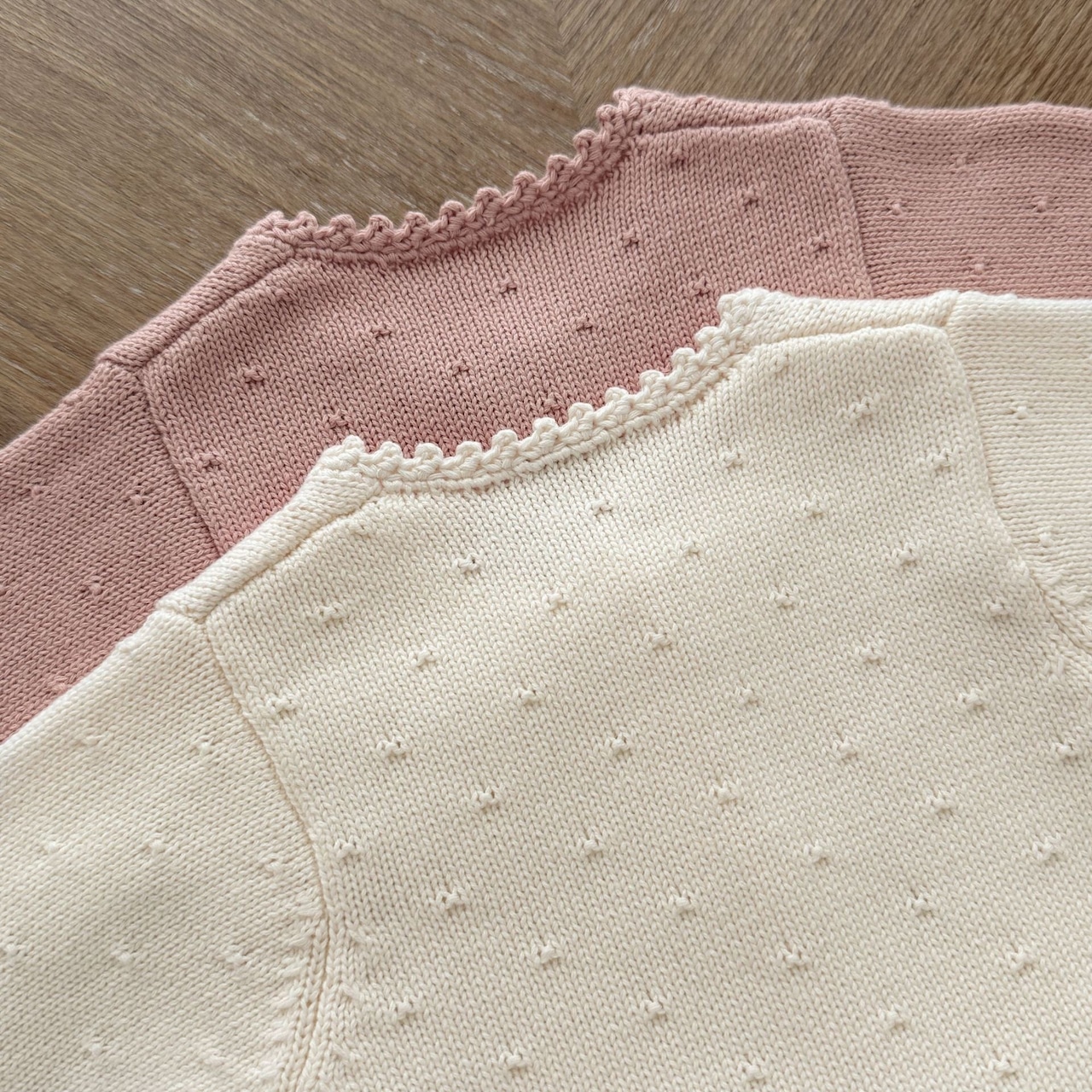 〈80-110size〉pink×whiteフリルニットカーディガン - 5