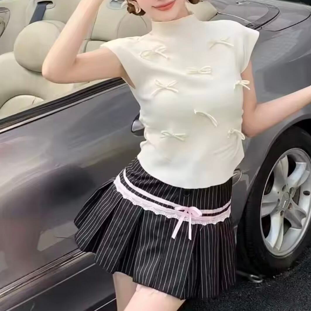 リボンモチーフクルーネックニットTシャツ