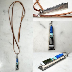 Navajo multi stone inlay silver pendant necklace