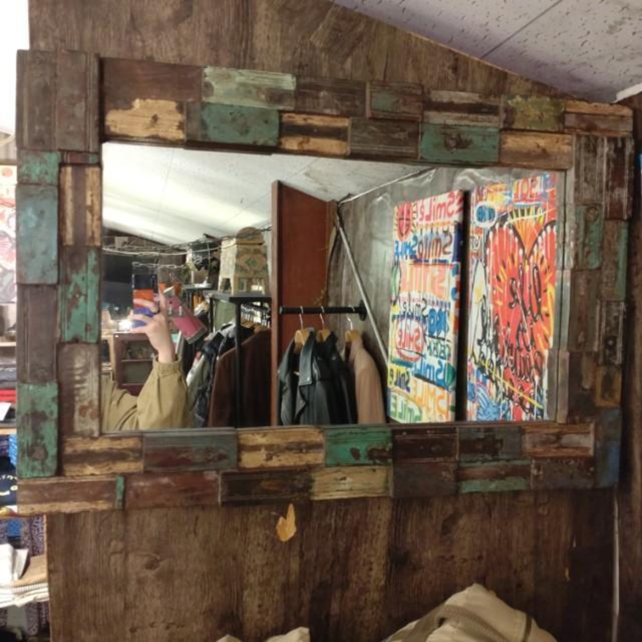 【One-of-a-kind-item】Vintage Mirror　Wood Mirror　Wallhanging Mirror　Full-length Mirror　