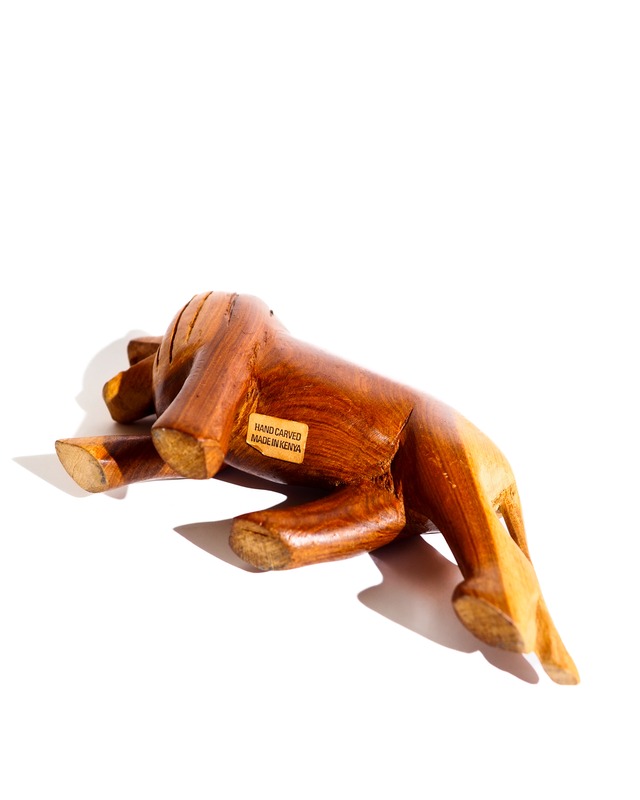 Hand-carved wooden lion object Made in Kenya