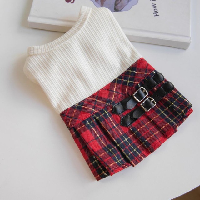 タータンチェックの英国風ワンピース　犬服　00417