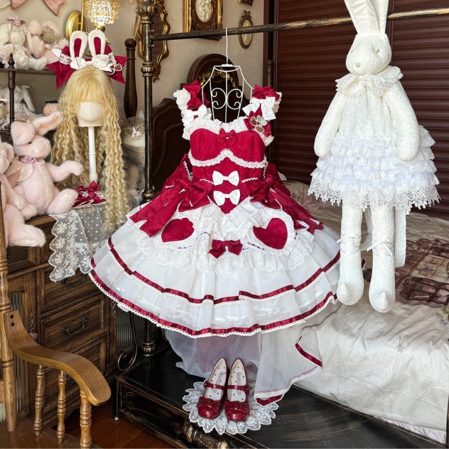 ロリータワンピース 赤白フリルが揺れるバニードレス | ロリータ