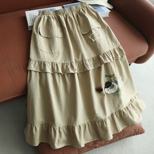 3色／デザイン刺繍コットンスカート ・12326