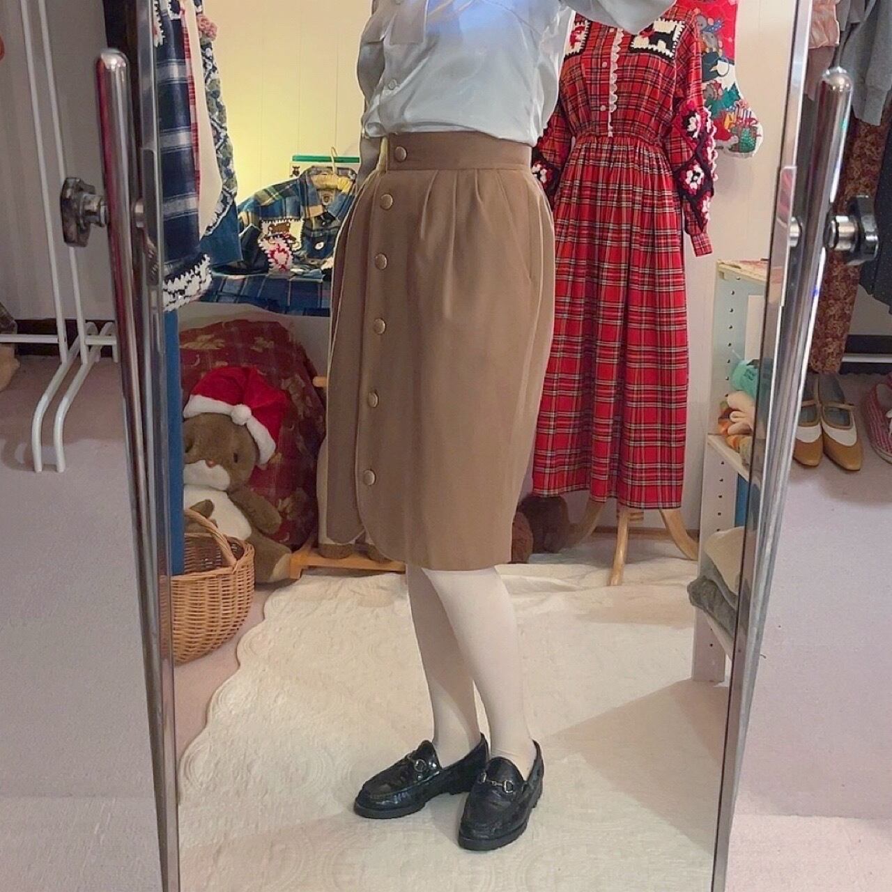 cream beige front button skirt