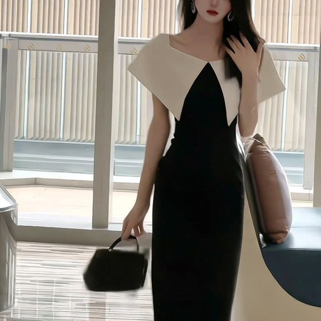 バイカラー ロングワンピース 234336