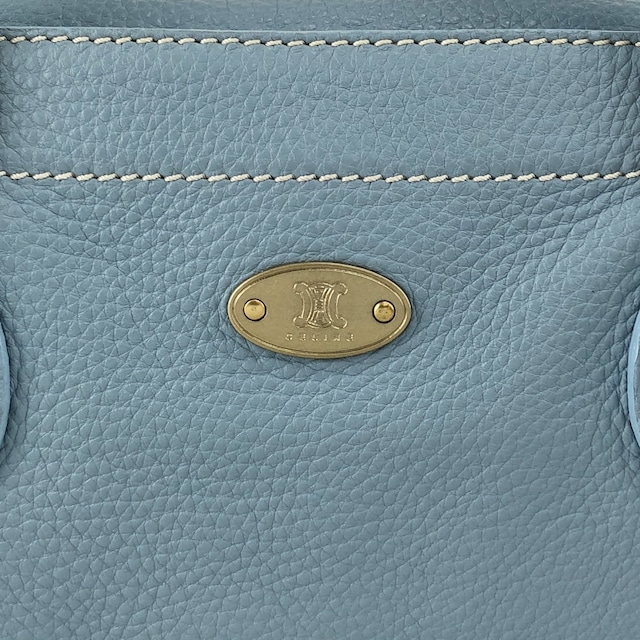 CELINE セリーヌ ハンドバッグ スカイブルー ブラゾン ロゴ レザー vintage ヴィンテージ オールド 5m2evd