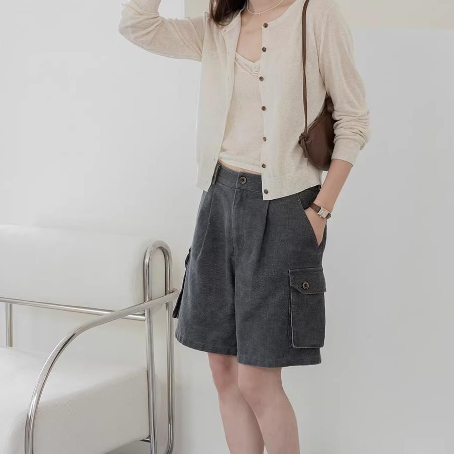 ボタンフロント クロップド丈 長袖 カーディガン 3color ATO0130