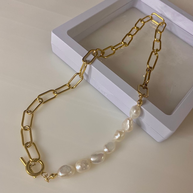 【即納】18k coating pearl chain necklace