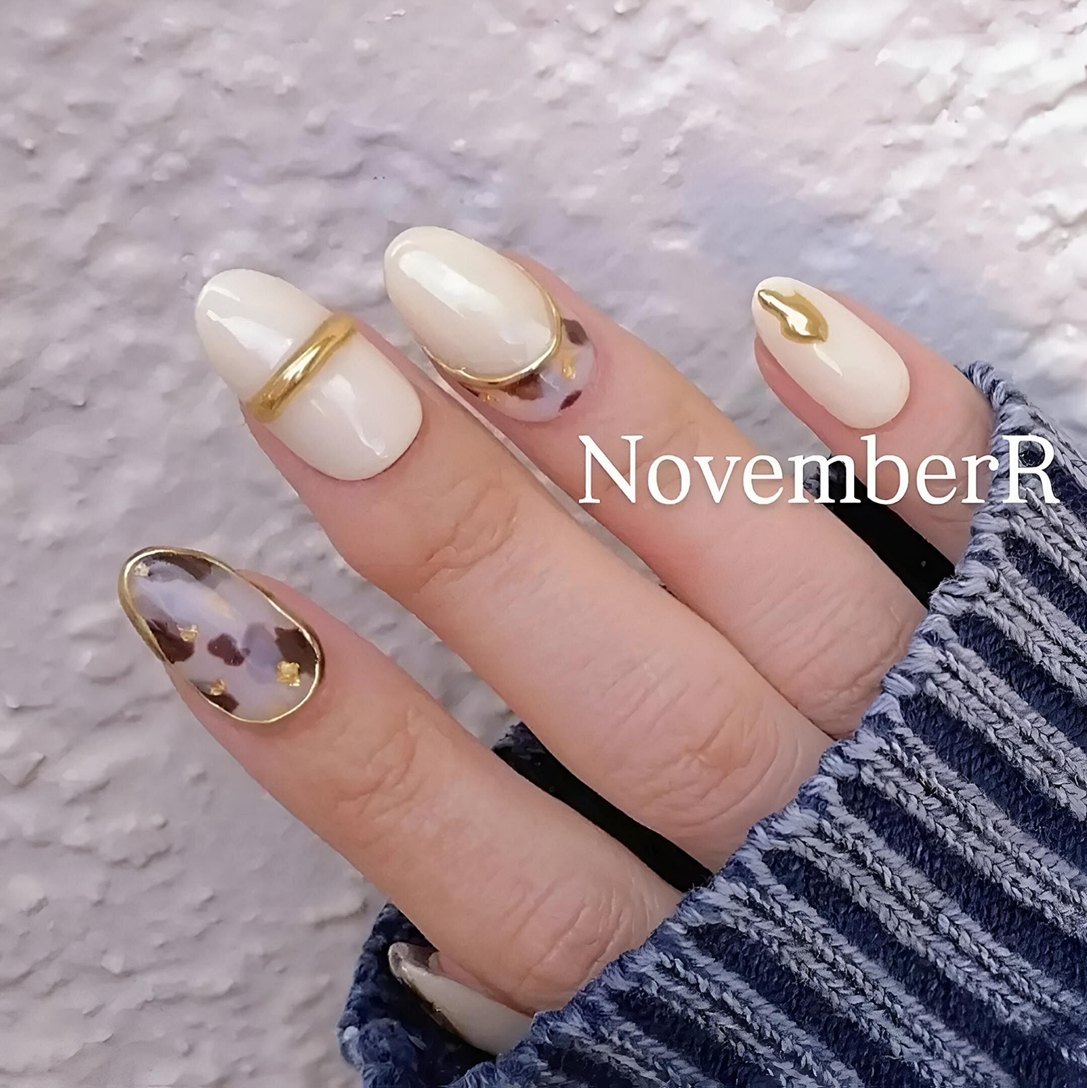 LA508☆白べっ甲×オフホワイトネイルチップ | NovemberR 〰️ネイル