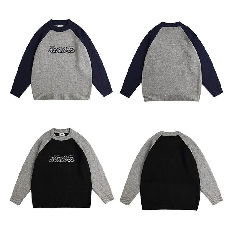 ★LETTER EMBROIDERY ROUND NECK SWEATER　　　A0868