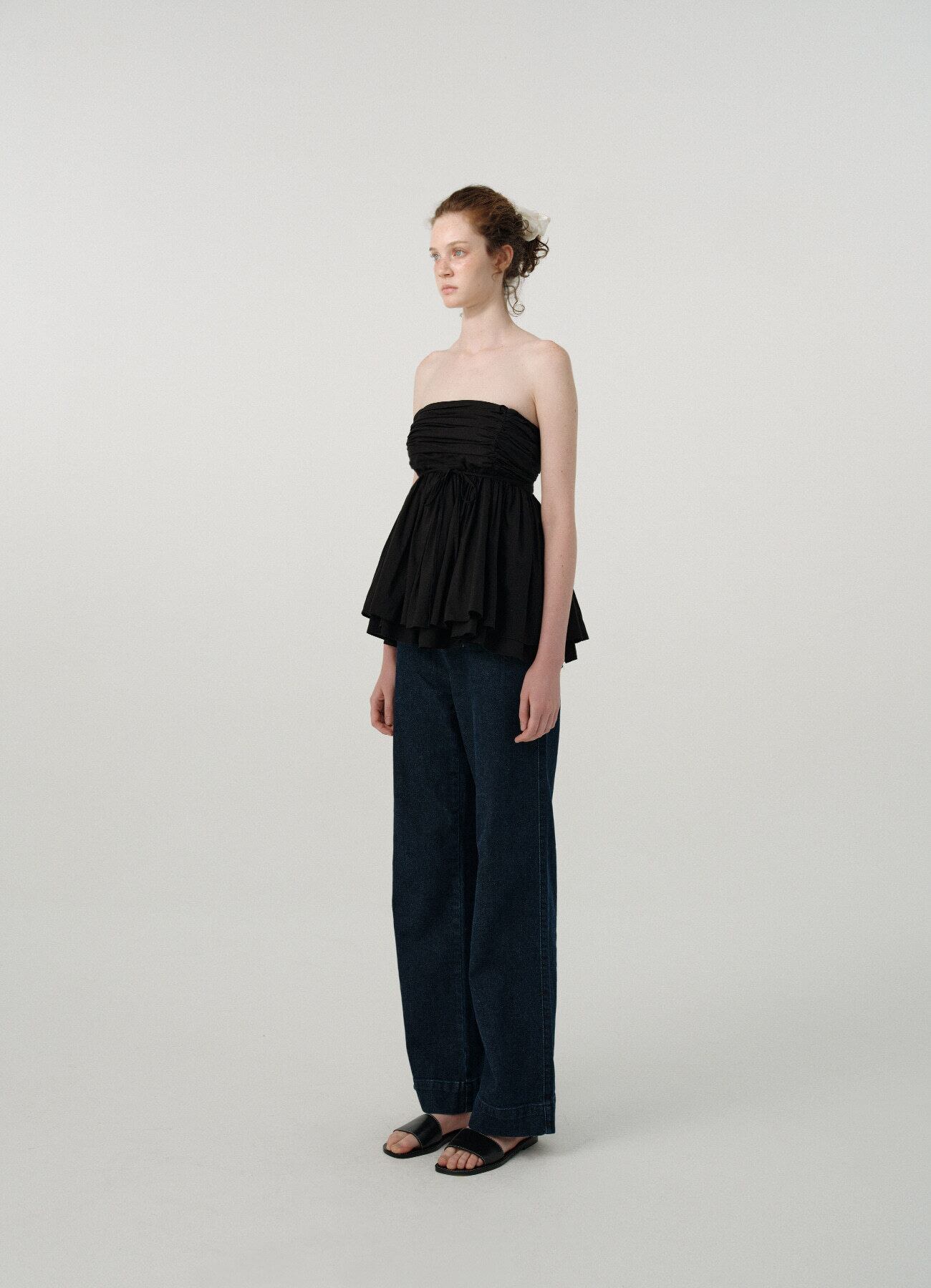 The Barnnet] Black Crepe Peplum Sleeveless Top 正規品 韓国ブランド