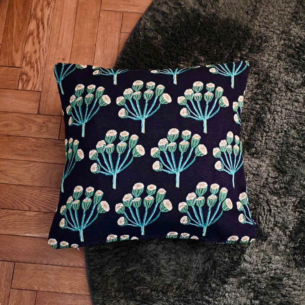 織りのクッションカバー Mimosa|松尾ミユキ 黒 ブラック 花柄 インテリア 雑貨