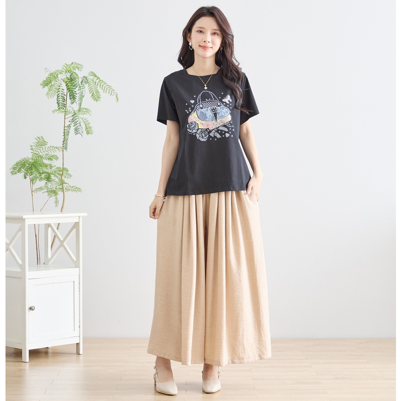 TRUBE キラキラバッグ＆ローズTシャツ【M~L】ブラック