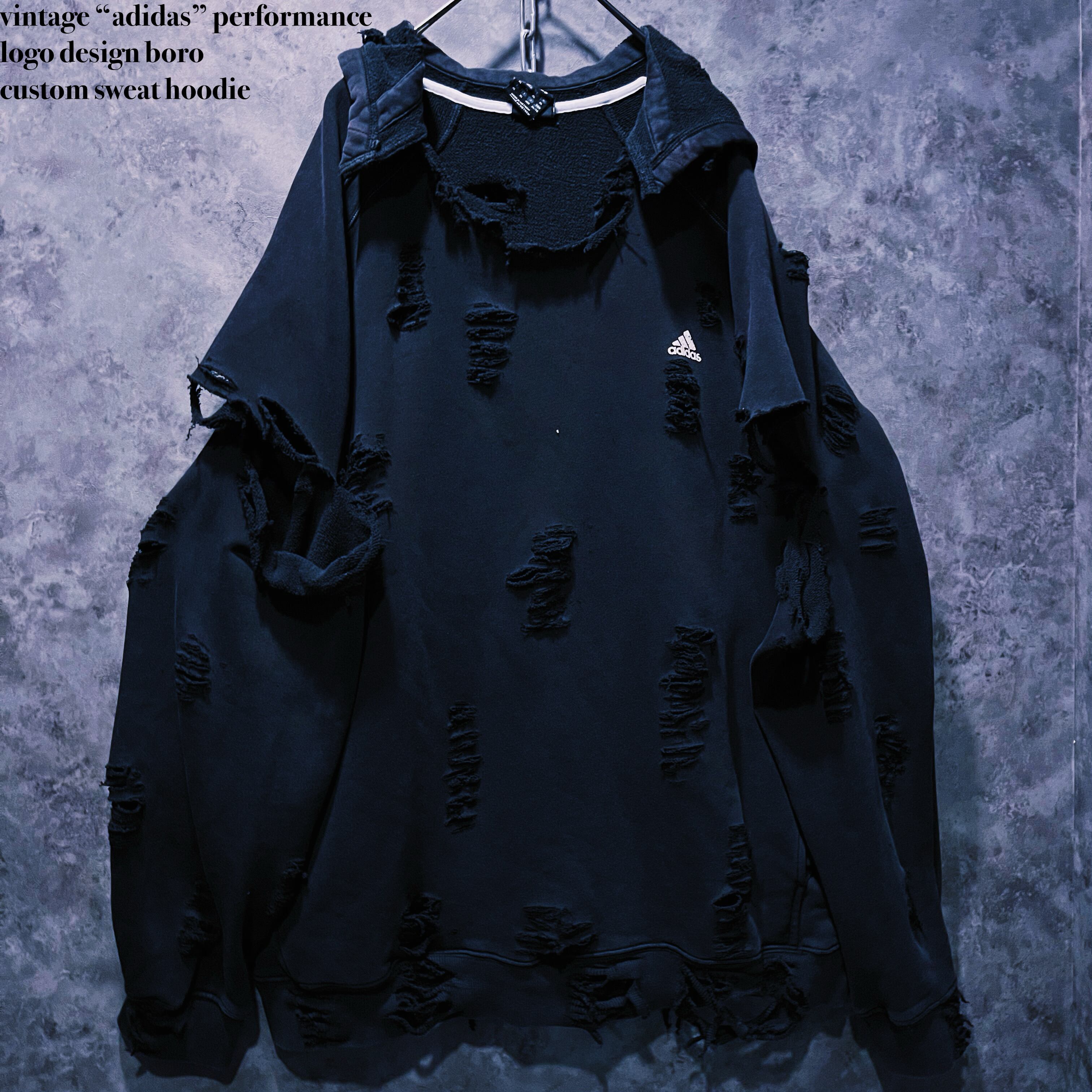 【doppio】vintage “adidas” performance logo design boro custom sweat hoodie