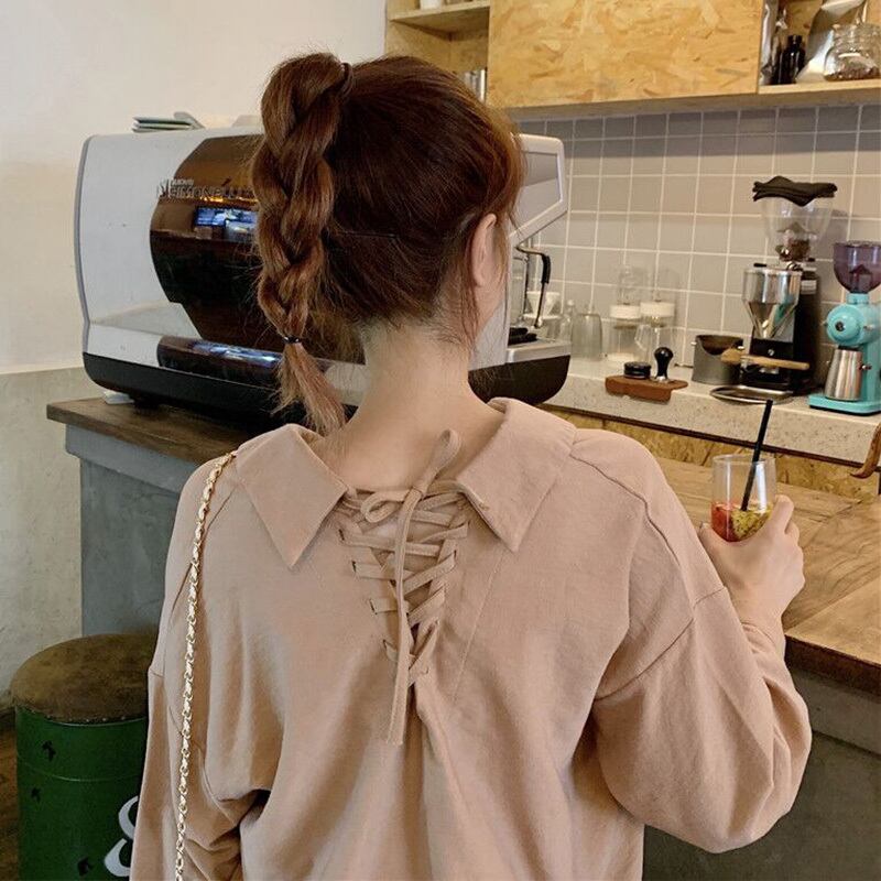 シャツ Vネックルーズスタイルスプリングバックレディース ロング 春物 萌量不足2522856069