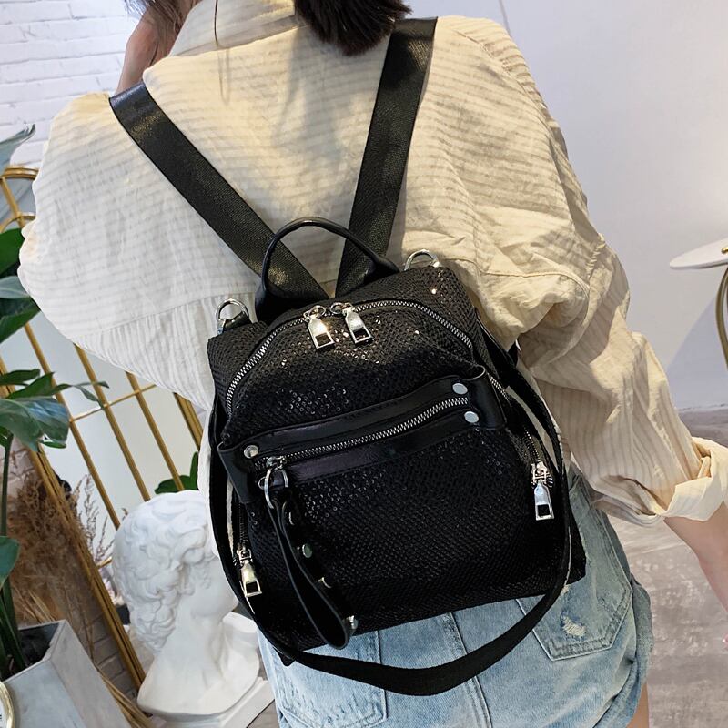 スパンコールカジュアルレッドブラック バックパック リュック 手作りハンドバック47192681424
