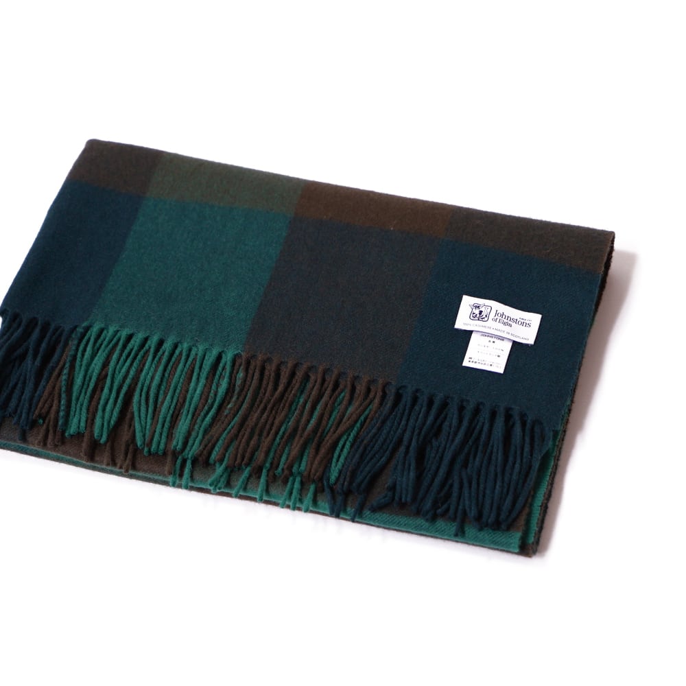 Johnstons カシミヤ大判ストール ブロックチェック グリーン