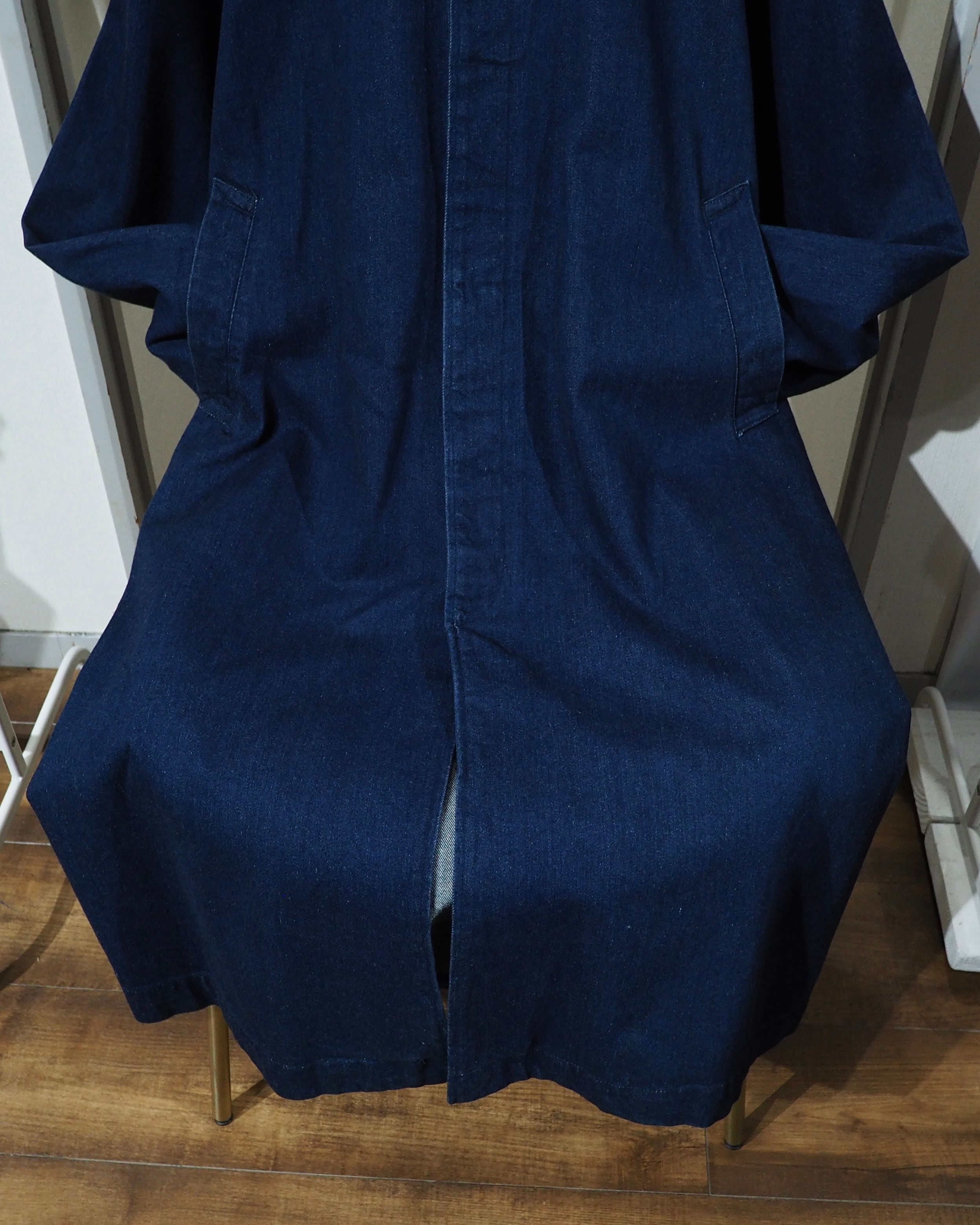 1980 - 90s ” 群青 ” Beautiful Indigo Blue Color Vintage Long Denim Coat