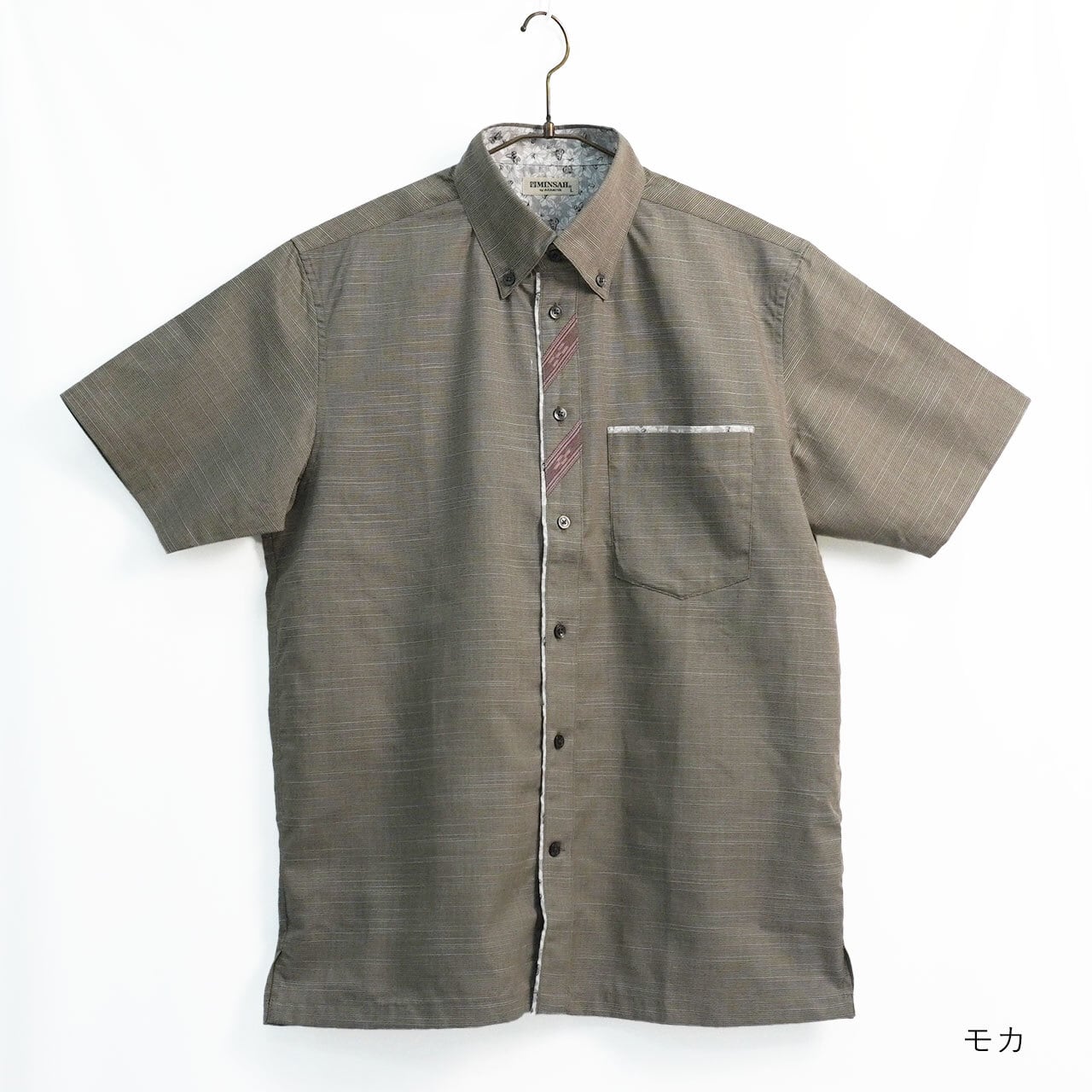 綿ポリ麻ベーシック ボタンダウン 半袖 シャツ [MINSAH] メンズ